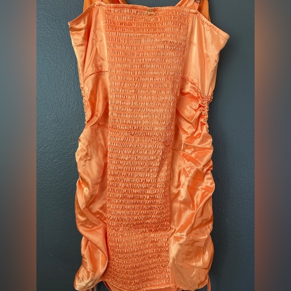 Shiny Orange Satin Ruched Wild Fable Dress - Picture 5 of 8
